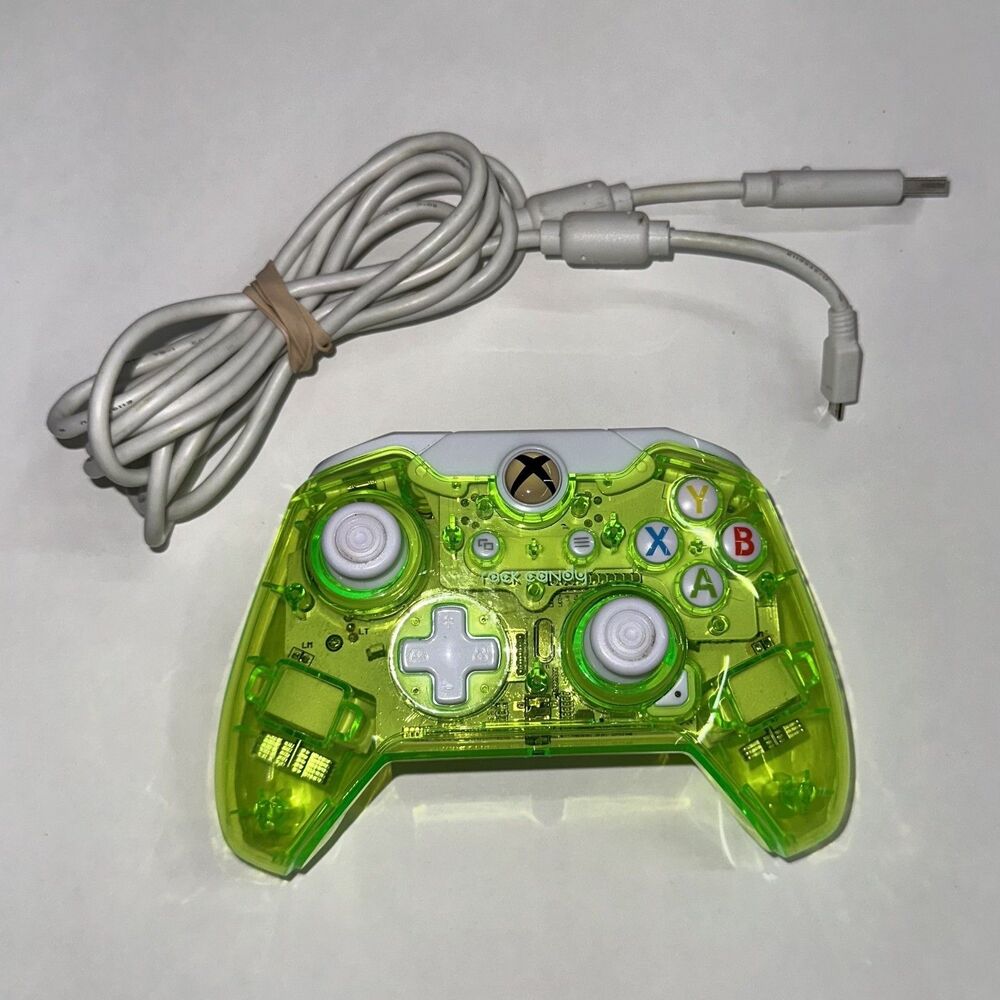 Rock Candy Xbox One Controller With Cable Green Transparent USED
